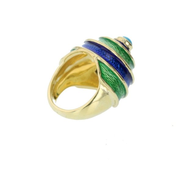 CELLINO 18KT Green and Blue Enamel Vintage Ring - Picture 7 of 11